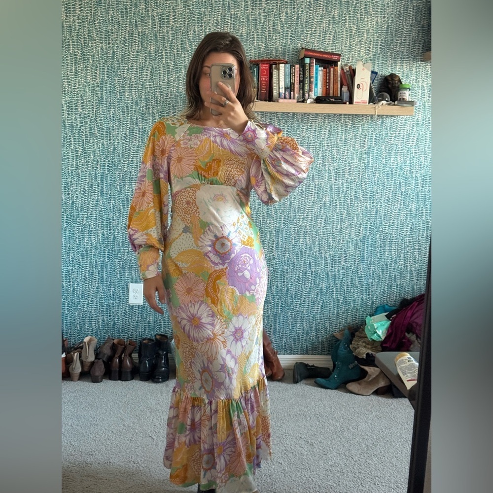 ASOS Colorful Floral Long Puff Sleeve Maxi Dress - Picture 4 of 4